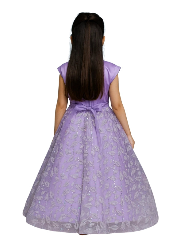 Elegant Coral Blossom Dress for Girls – Sparkling Floral Frock with Jewel Belt