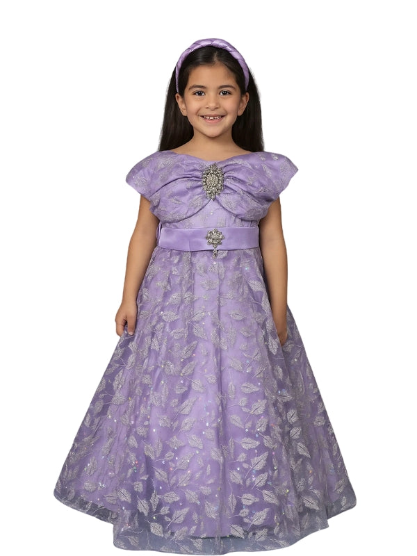 Elegant Coral Blossom Dress for Girls – Sparkling Floral Frock with Jewel Belt