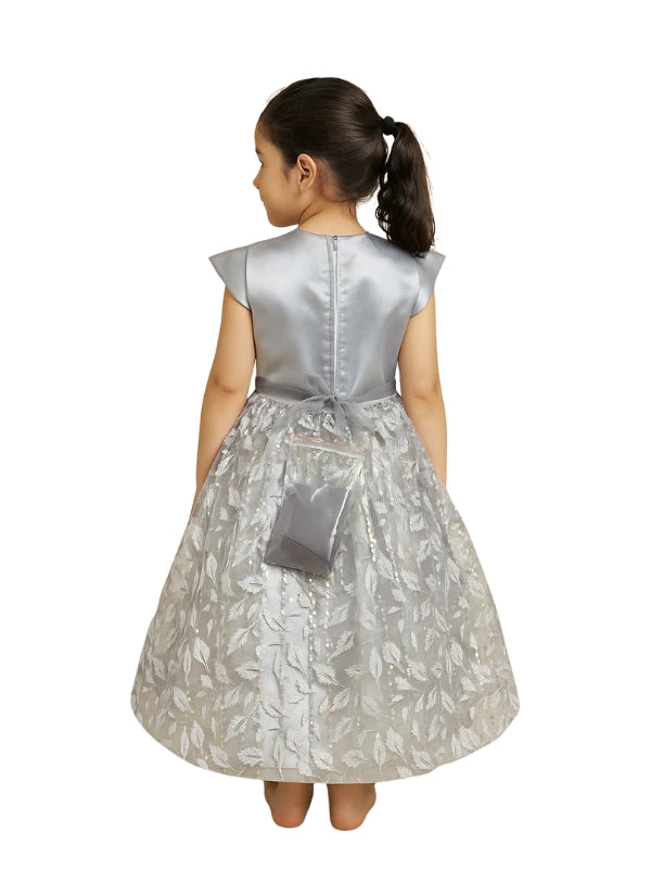 Elegant Coral Blossom Dress for Girls – Sparkling Floral Frock with Jewel Belt