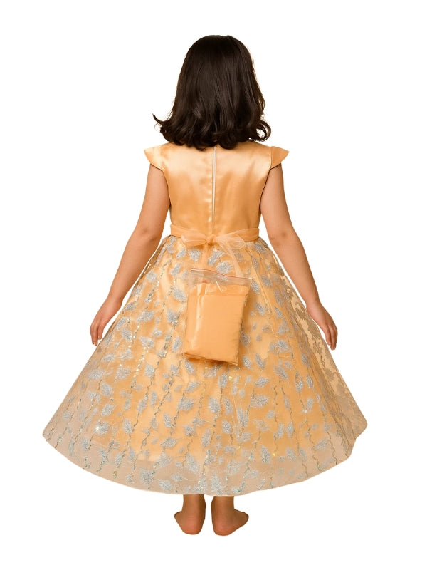 Elegant Coral Blossom Dress for Girls – Sparkling Floral Frock with Jewel Belt