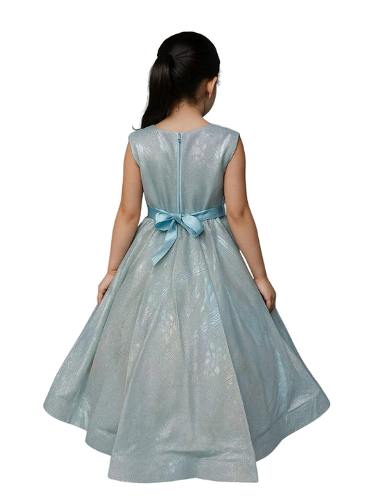 Light blue dress with a bow on a white background