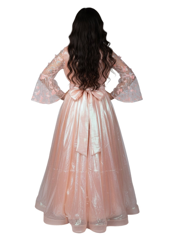 Elegant Girls Iridescent Butterfly Sleeve 3D Rainbow Peach Maxi Dress