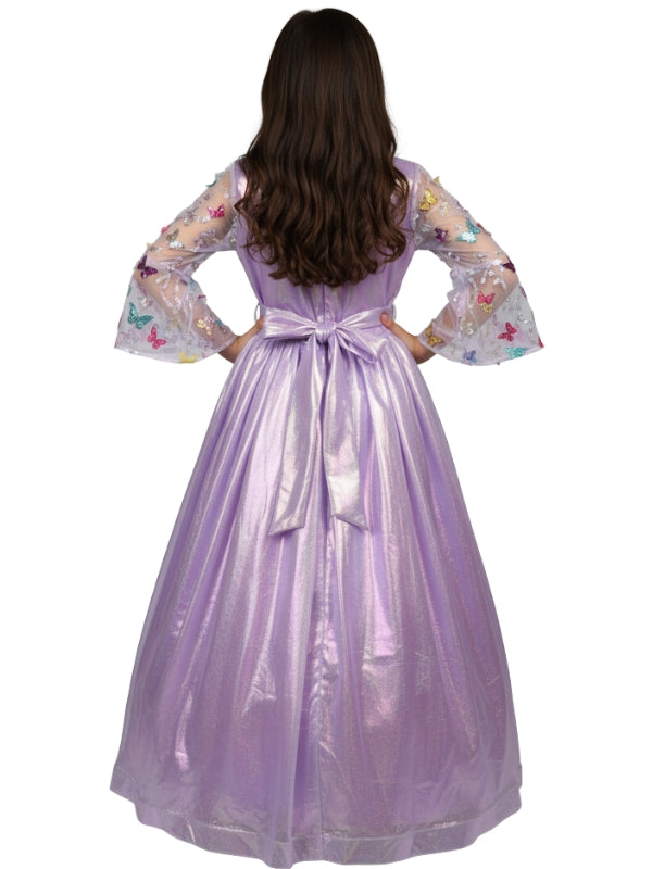 Elegant Girls Iridescent Butterfly Sleeve 3D Rainbow Purple Maxi Dress