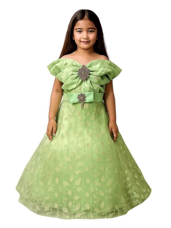 Elegant Coral Blossom Dress for Girls – Sparkling Floral Frock with Jewel Belt