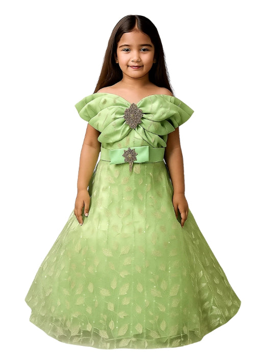 Elegant Coral Blossom Dress for Girls – Sparkling Floral Frock with Jewel Belt