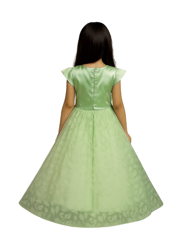 Elegant Coral Blossom Dress for Girls – Sparkling Floral Frock with Jewel Belt