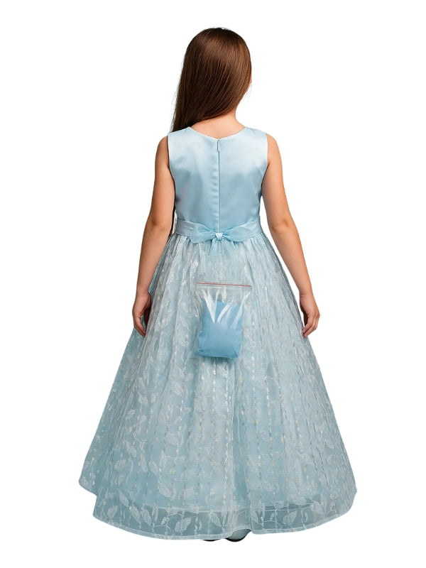 Elegant Coral Blossom Dress for Girls – Sparkling Floral Frock with Jewel Belt