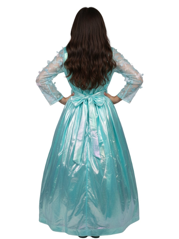 Elegant Girls Iridescent Butterfly Sleeve 3D Rainbow Aqua Green Maxi Dress